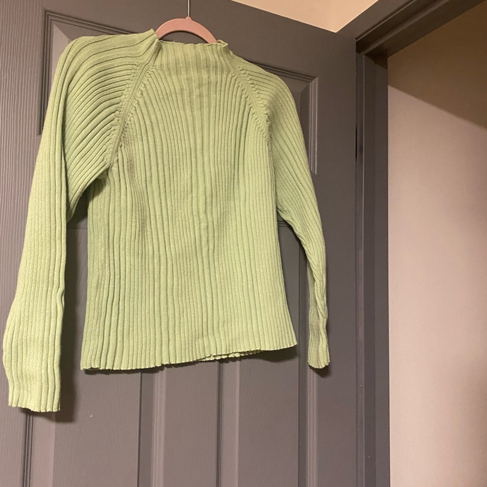 Women's Ribbed Sweater Mockneck- Light Green Spring Easter Basic - Picture 4 of 4